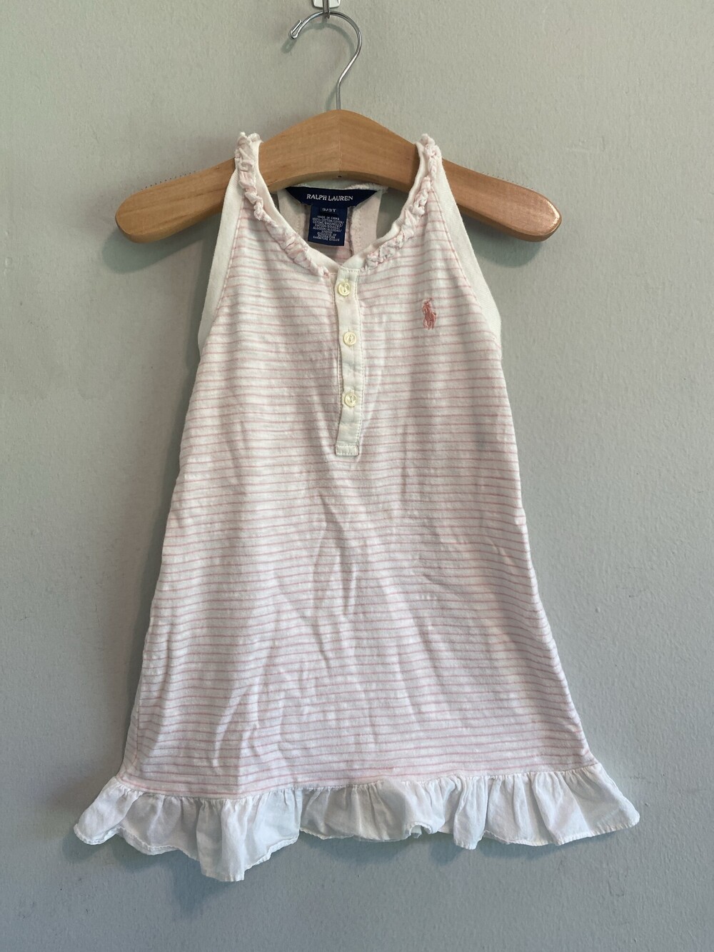 Ralph Lauren Pink Stripe Ruffle Hem Dress Girls 3T